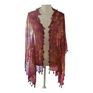 Karma Fringed Purple and Gold Floral Scarf